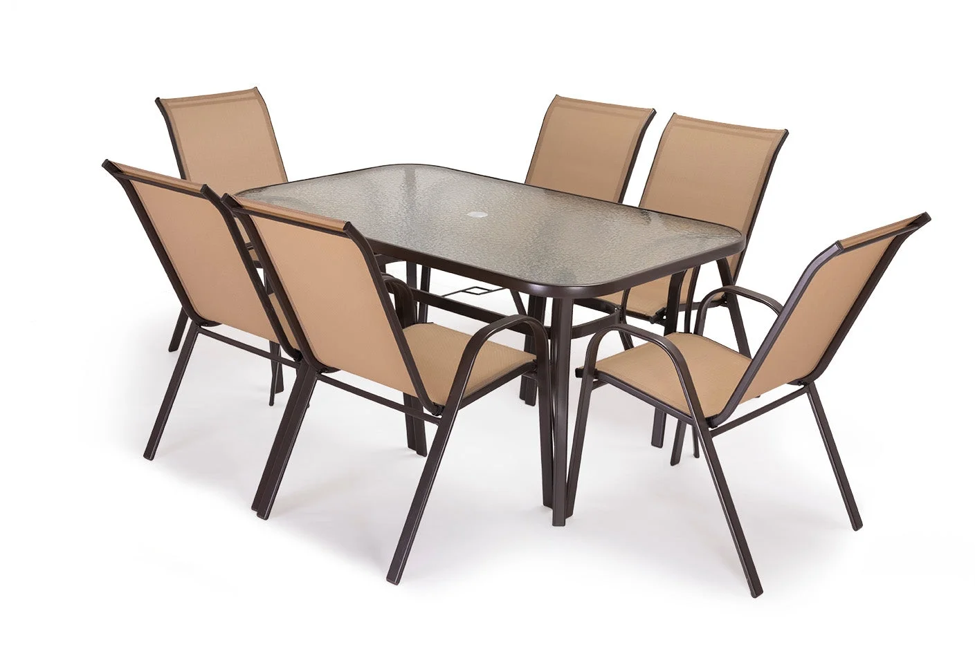 Mesa em Vidro Temperado HC + 6 cadeiras. Móveis de Jardim e Terraço, Marrom