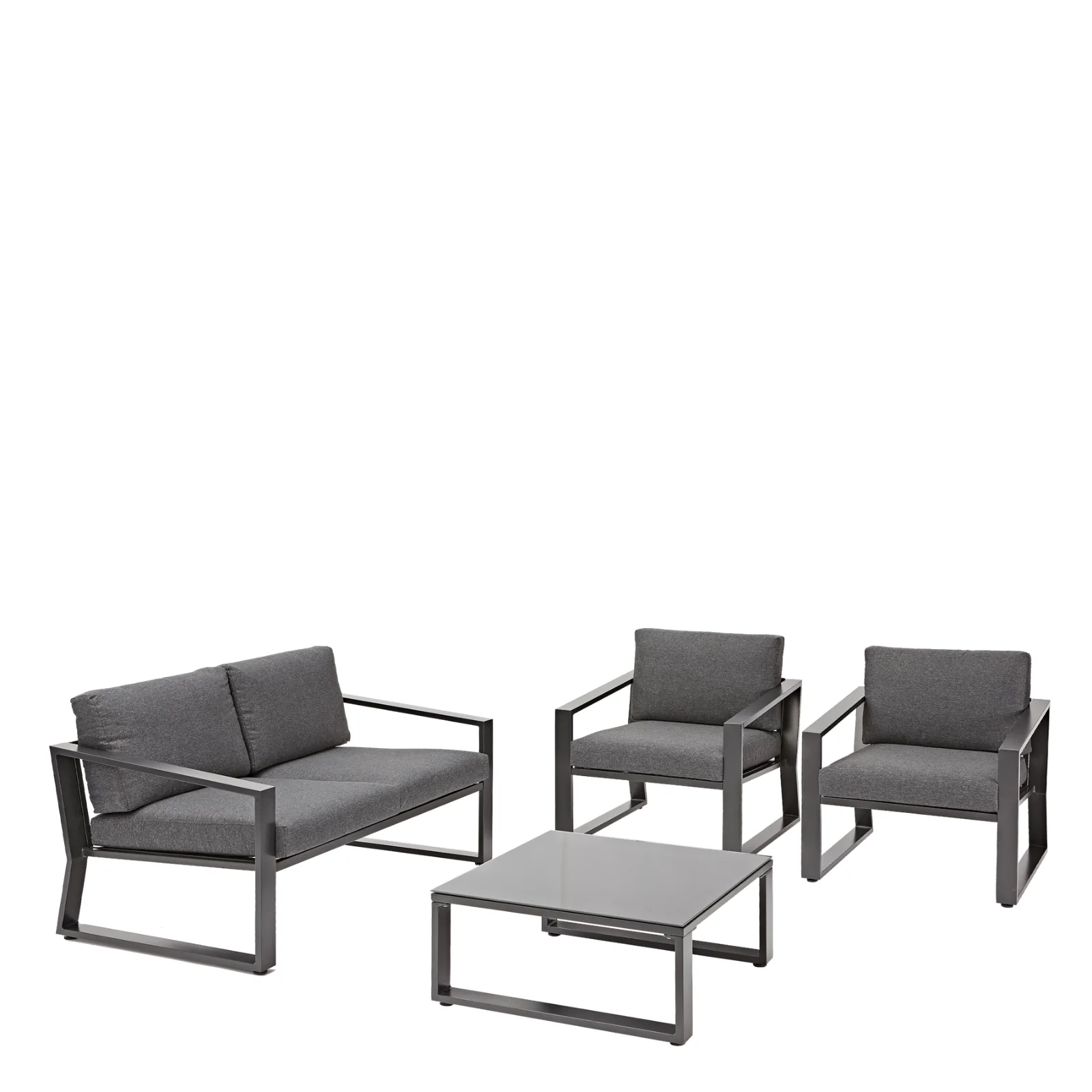 Conjunto jardim relax mesa e sofás aço cinza escuro